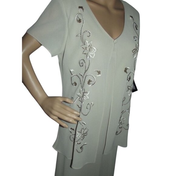 Jessica Howard Maxi Dress Womens Size 14 Beige Formal Beaded Mother of the Bride - Picture 5 of 13